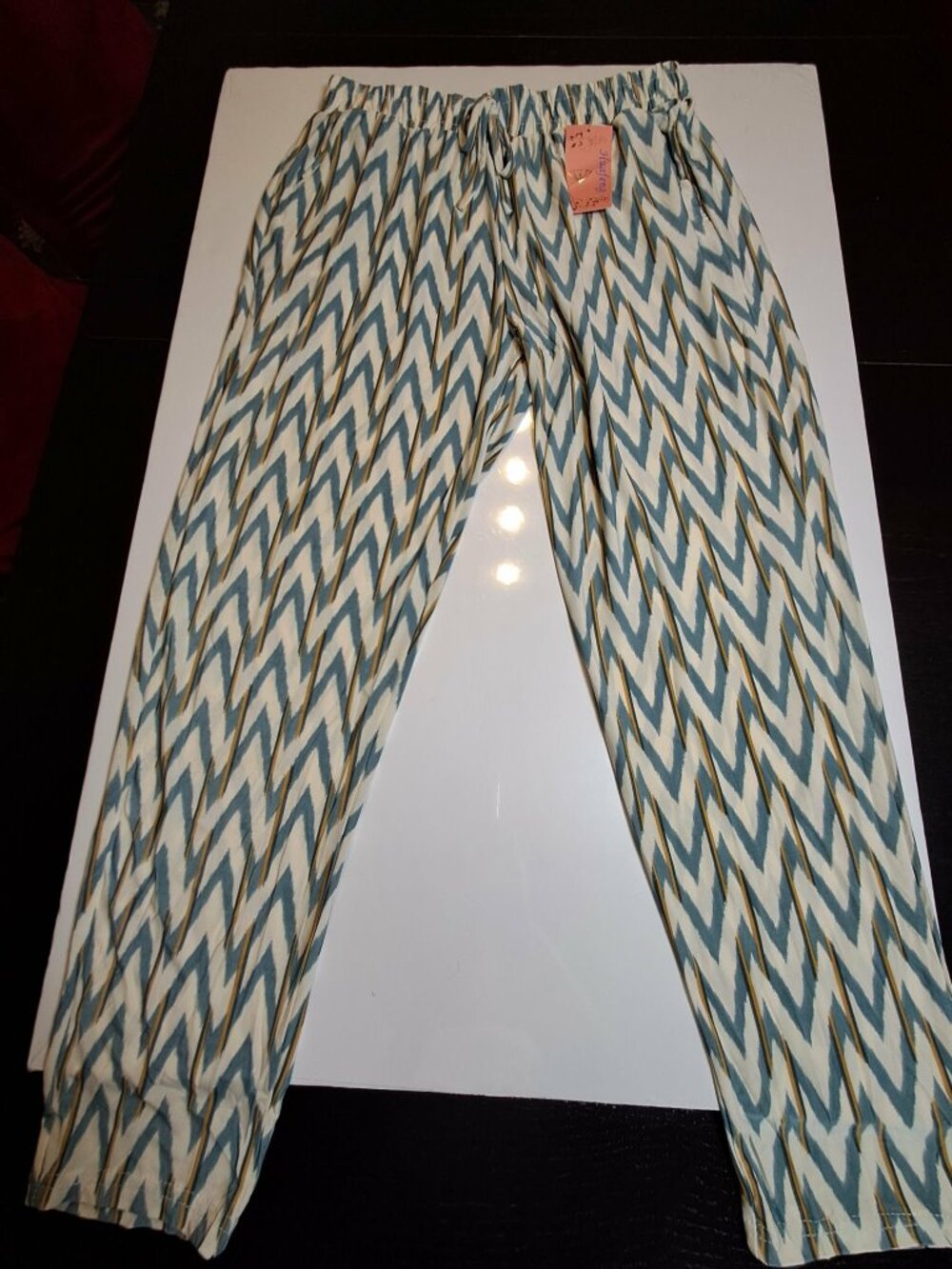 Cool Knit Jersey Zigzag Wide Leg Pants Blue White M/L - Picture 2 of 8